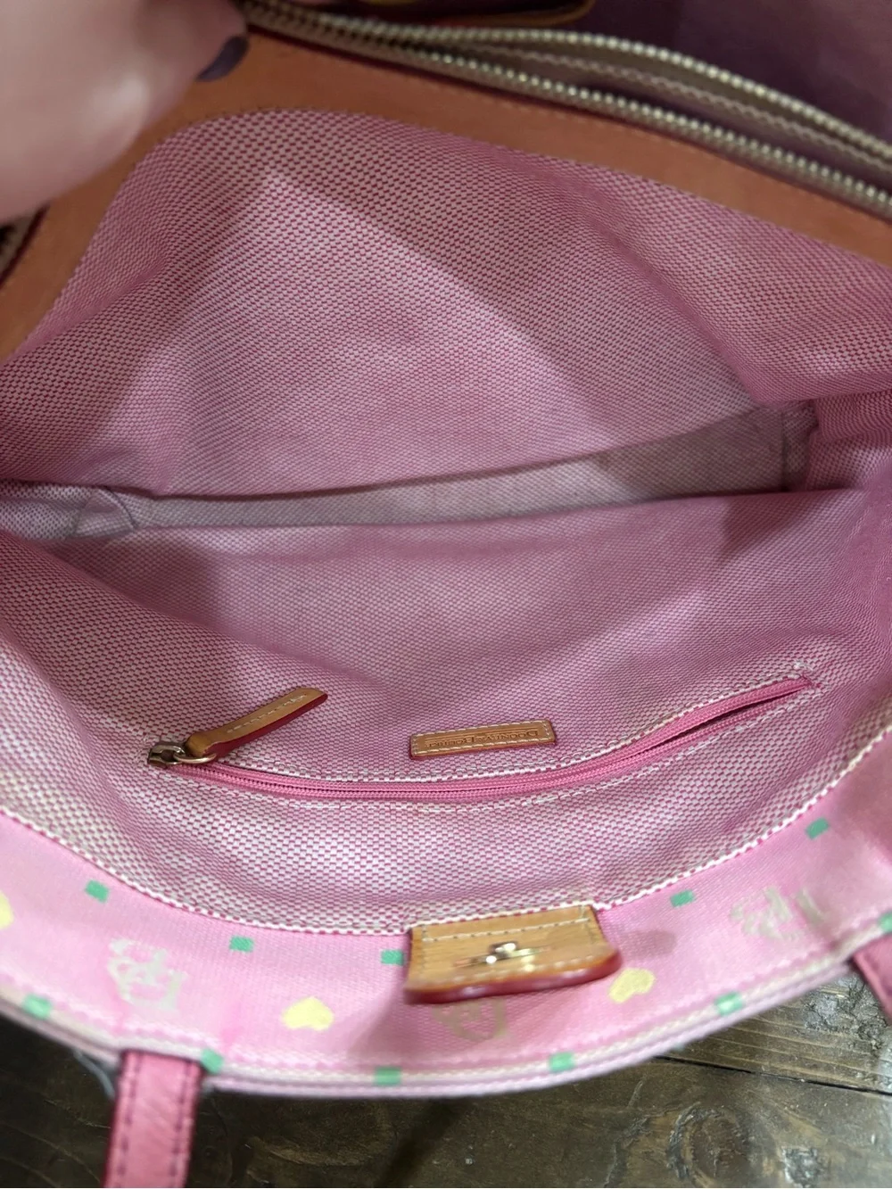 Dooney & Bourke Vintage Pink Logo Tote with Gold Heart Charm